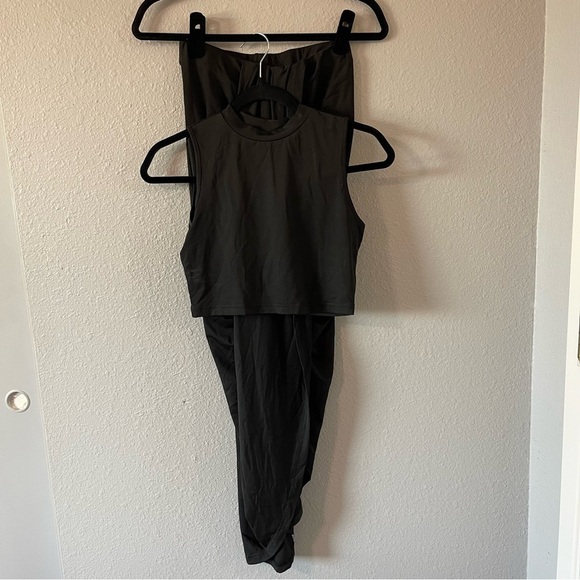 NWOT Cider Black 2 Piece Set Crop Top Ruched Midi Skirt Asymmetric Size Medium - Picture 2 of 6